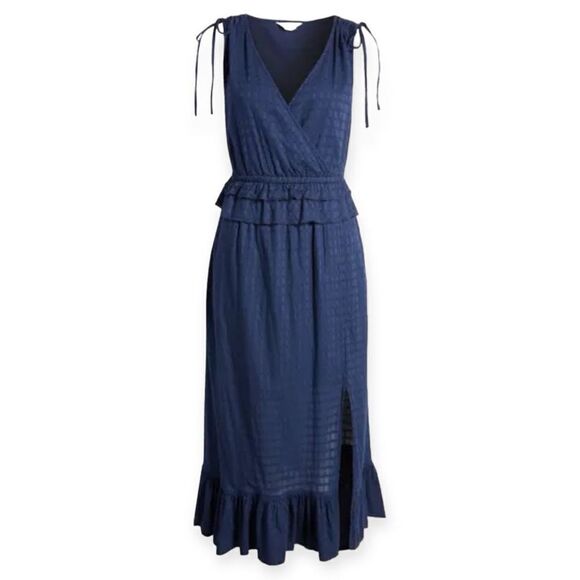 CASLON Faux Wrap Ruffle Dobby Dress In Navy Peacoat Size 3X NEW - Picture 15 of 15